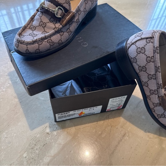 Gucci Beige and Brown Monogram Loafers - Picture 1 of 8